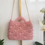χειροποίητη πλεκτή τσάντα ροζ